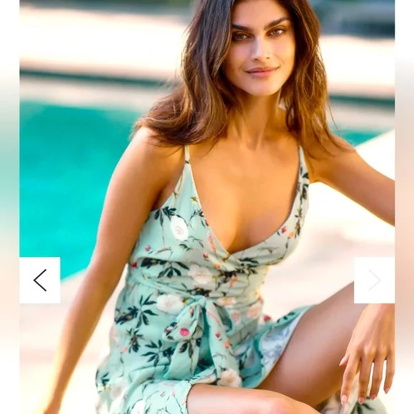 NWT Anthropology Malai Women's Cottagecore Dress L Garden Floral Sage Boho Wrap - Picture 1 of 4